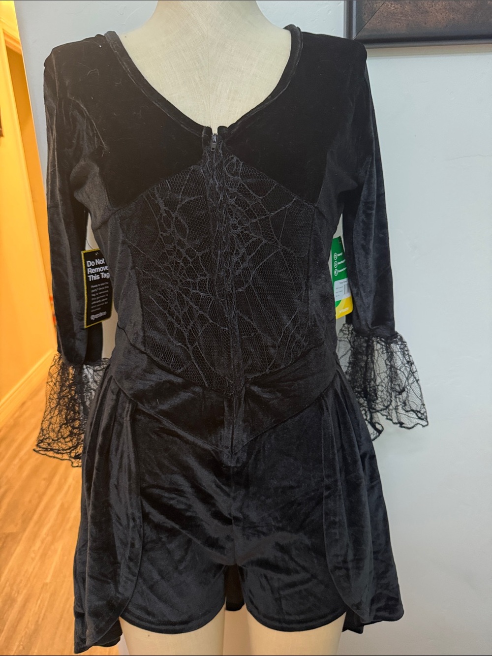 Tipsy Eleves NWT Black Velvet Lace-Trim Romper - Women Witch Cosrume